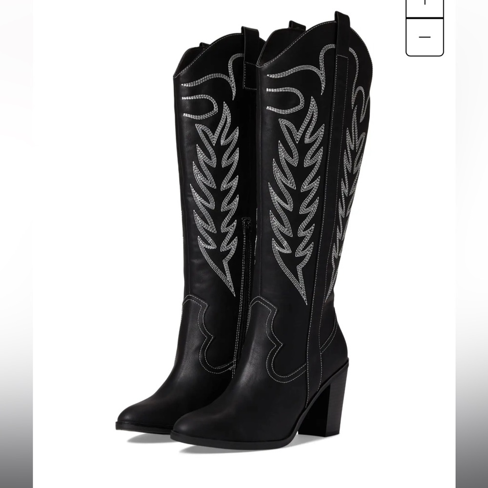MIA Dakota Black Heeled Boots with Silver Embroidery